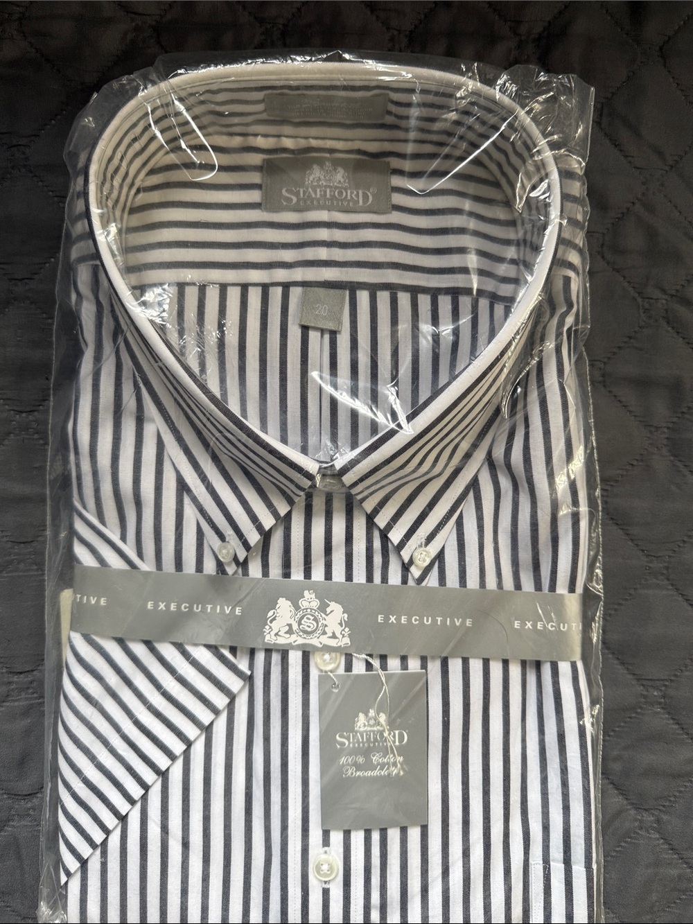 Stafford Men's Black and White Striped Dress Shirt